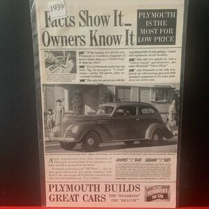 Vintage 1939 Plymouth Facts Show it Owners Know it Ad Advertisment